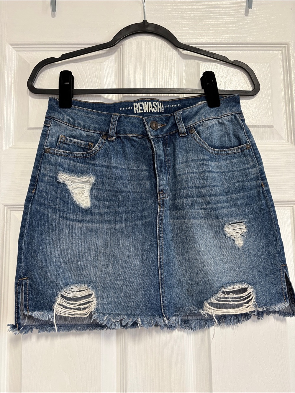 REWASH Blue Ripped Denim Mini Skirt